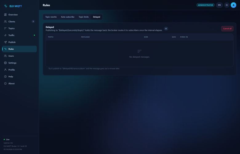 Screenshot: Delayed — The delayed message queue with a countdown