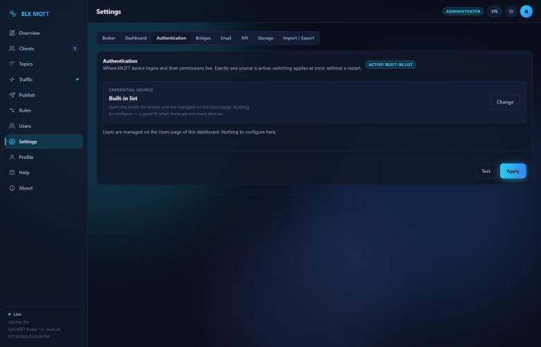 Screenshot: Authentication — The current credential source