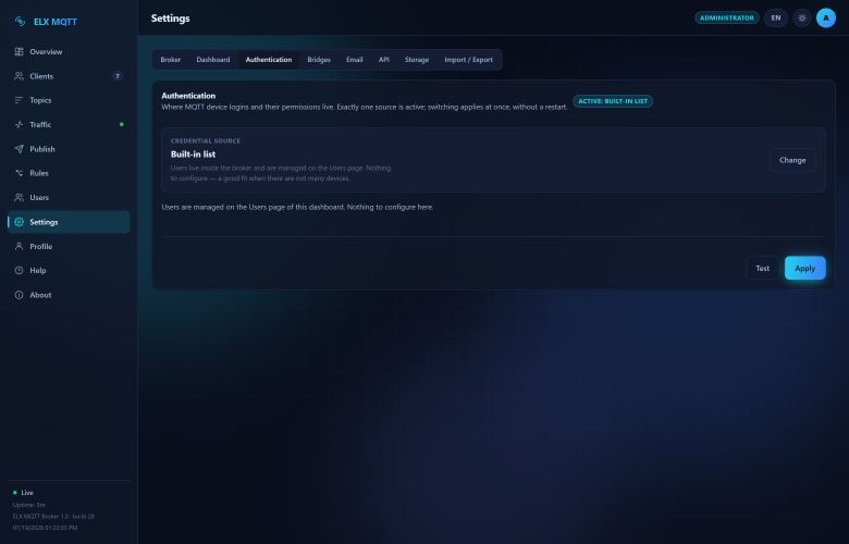 Screenshot: Changing the source — Authentication before picking a source