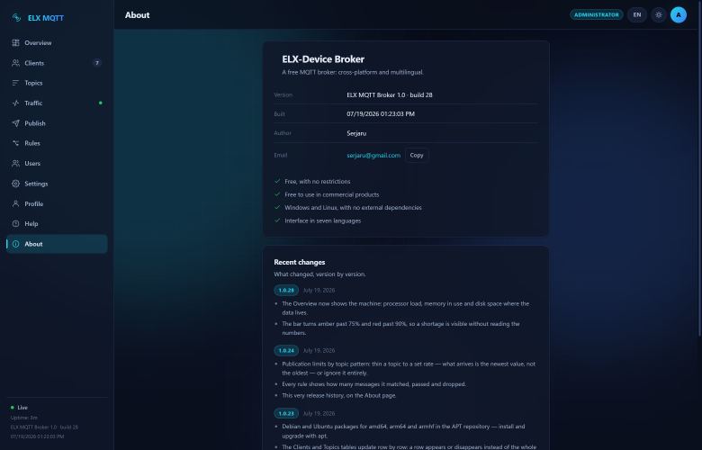 Screenshot: About — Version with build stamp and the change history